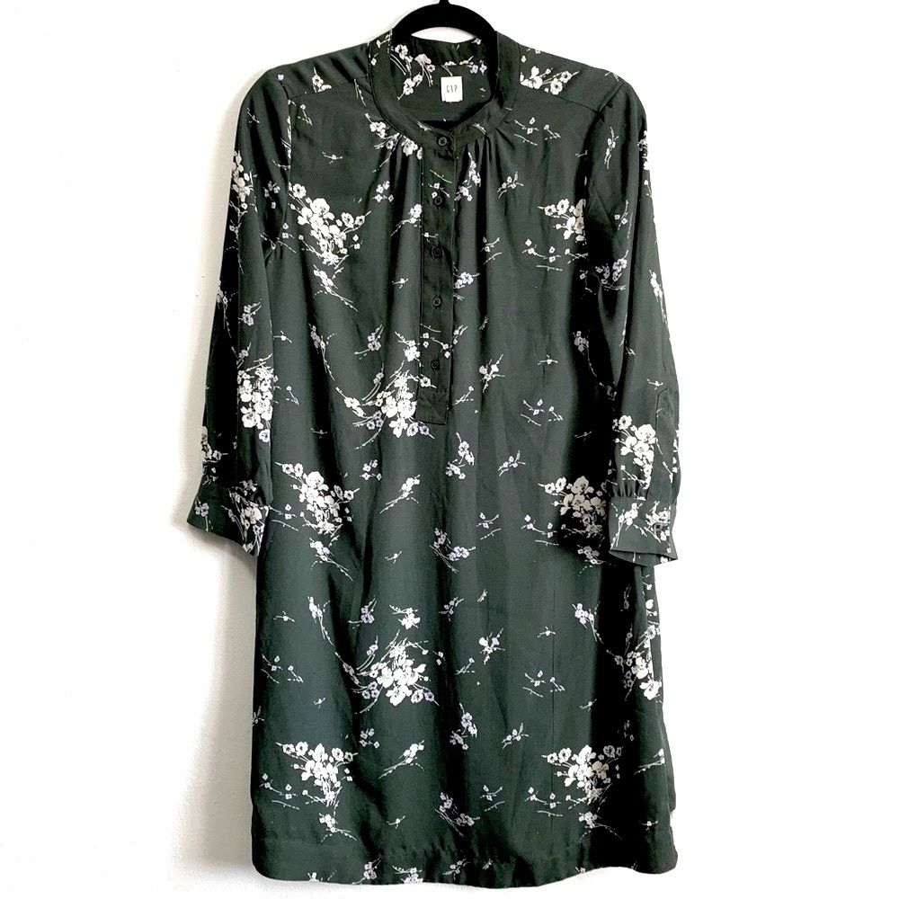 GAP Floral Print Long Sleeves Drapey Shirt Dress